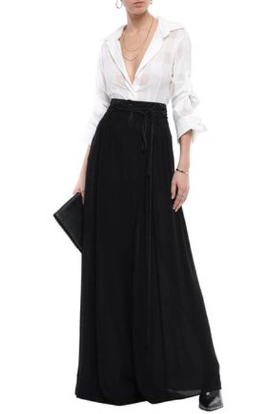 Shop Ann Demeulemeester Satin-trimmed Woven Wide-leg Pants In Black