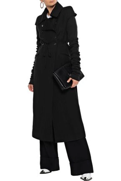 Shop Ann Demeulemeester Woman Double-breasted Jersey-paneled Wool-blend Gabardine Coat Black