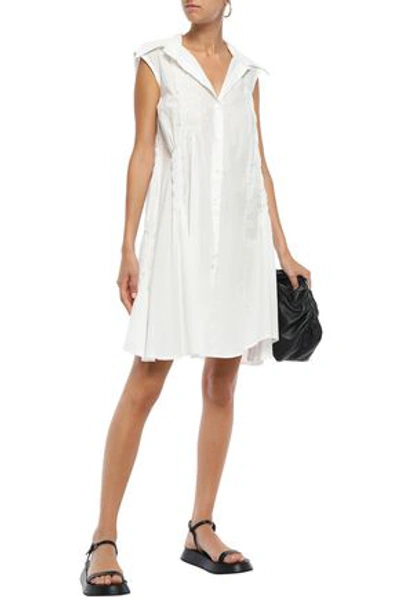 Shop Ann Demeulemeester Shirred Cotton-gauze Shirt Dress In White