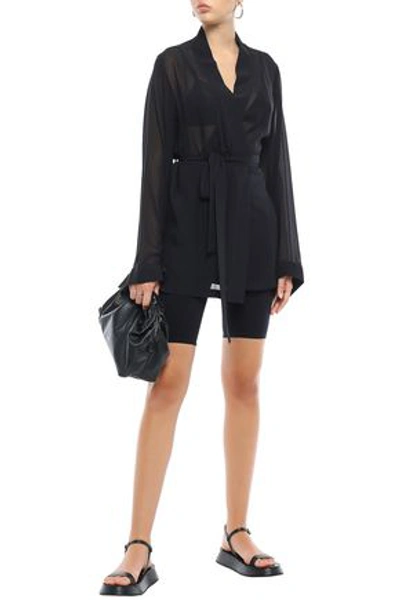 Shop Ann Demeulemeester Woman Printed Silk-georgette Kimono Black