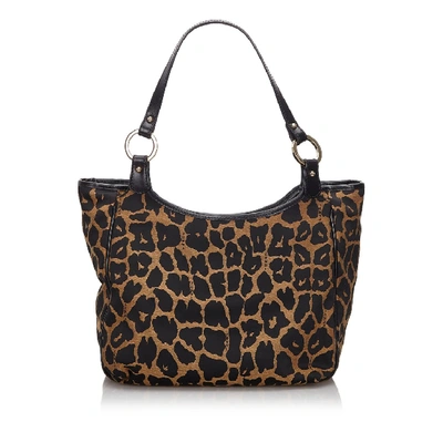 Pre-owned Fendi Leopard Print Canvas Handbag In Black