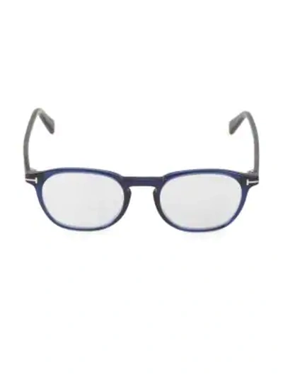 Shop Tom Ford 50mm Round Blue Block Filter Optical Glasses In Blue Shiny