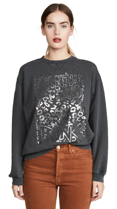 Shop Anine Bing Ramona Panther Sweatshirt In Washed Black