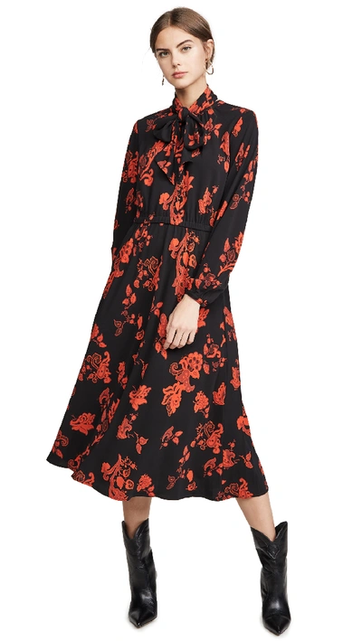 Shop Tory Burch Jersey Bow Dress In Black Mountain Paisley