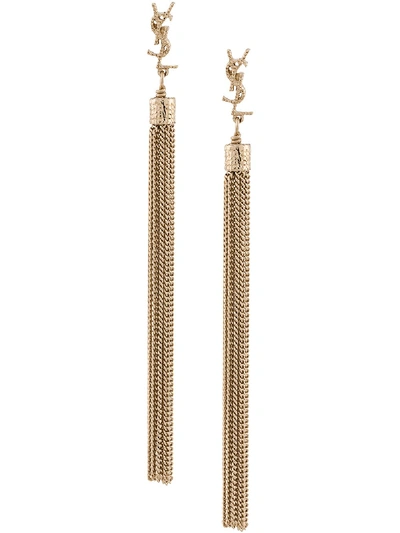 Shop Saint Laurent Monogram Tassel Earrings In Gold