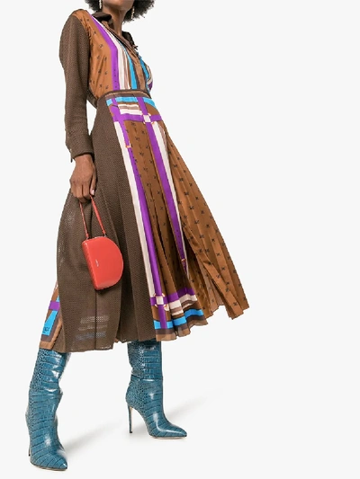 Shop Fendi Karligraphy Pleated Silk Skirt In Brown