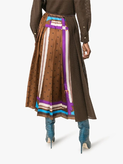 Shop Fendi Karligraphy Pleated Silk Skirt In Brown