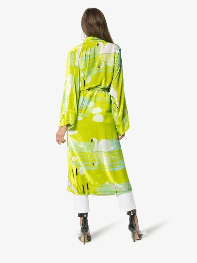 Shop Bernadette Swan Print Velvet Kimono Jacket In Green