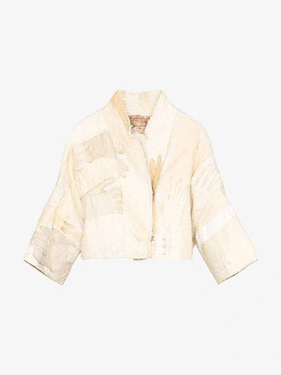 Shop By Walid Lamia Glove Patchwork Cropped Jacket In Neutrals