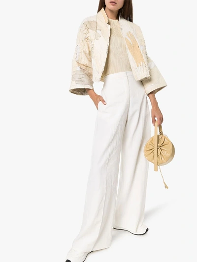 Shop By Walid Lamia Glove Patchwork Cropped Jacket In Neutrals