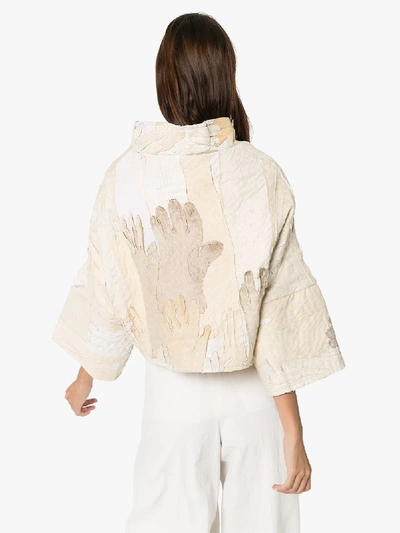 Shop By Walid Lamia Glove Patchwork Cropped Jacket In Neutrals