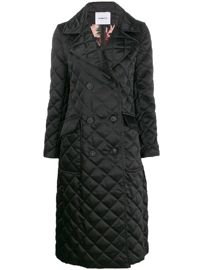 Shop Ainea Diamond Quilt Double-breasted Coat In Black