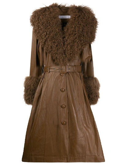 Shop Saks Potts Foxy Long Belted Coat In Brown