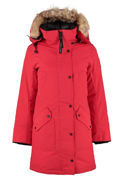 Shop Canada Goose Ellesmere Parka With Fur Trimmed Hood In Red