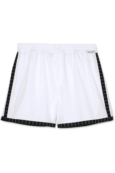 Shop Dolce & Gabbana Striped Cotton-poplin Shorts In White