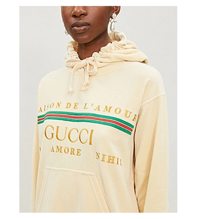 Shop Gucci Logo-embroidered Velvet Hoody In Rose Beige