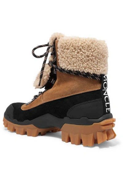 Shop Moncler Harriet Suede, Shearling And Leather Ankle Boots In Tan