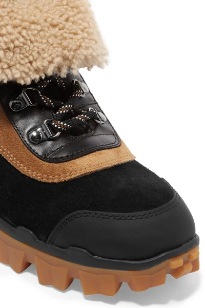 Shop Moncler Harriet Suede, Shearling And Leather Ankle Boots In Tan