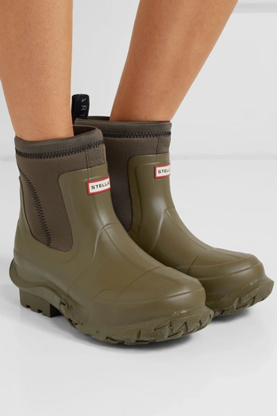 Shop Stella Mccartney + Hunter Rubber And Yulex Ankle Boots In Army Green
