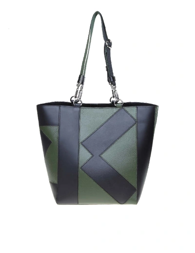 Shop Kenzo Kube Tote Leather Bag In Green / Black Color