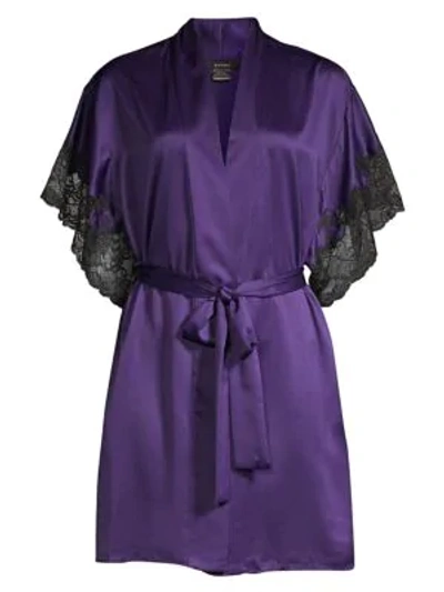 Shop Natori Women's Lace-trim Satin Robe In Plum Black