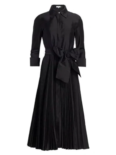 Shop Teri Jon By Rickie Freeman Taffeta Accordion Pleat Shirtdress In Black