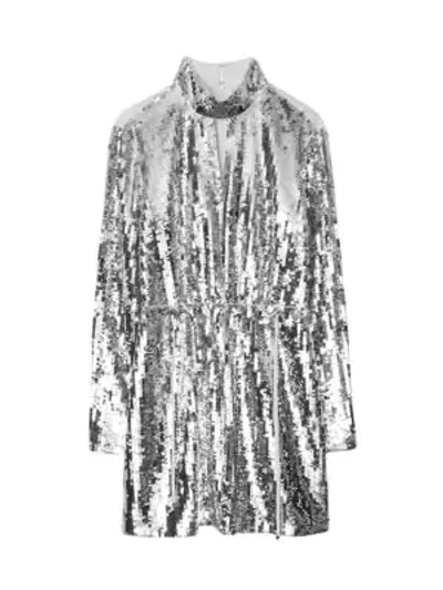 Shop Tibi Avril Sequin Dress In Ivory Silver
