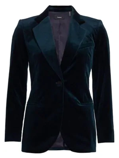 Shop Theory Velvet Cinched Blazer In Deep Teal