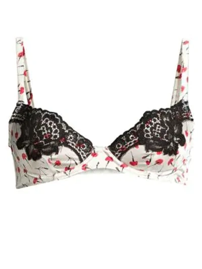 Shop Fleur Du Mal James Floral Lace-trim Stretch-silk Demi Bra In Fire Opal