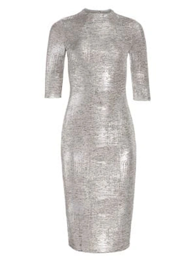 Shop Alice And Olivia Delora Fitted Metallic Dress In Silver