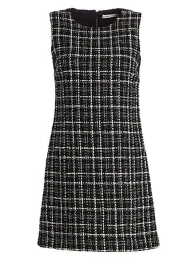 Shop Alice And Olivia Coley Tweed A-line Mini Dress In Black White