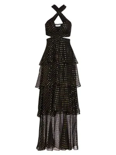 Shop A.l.c Lita Silk-blend Metallic Dot Print Tiered Dress In Black Gold