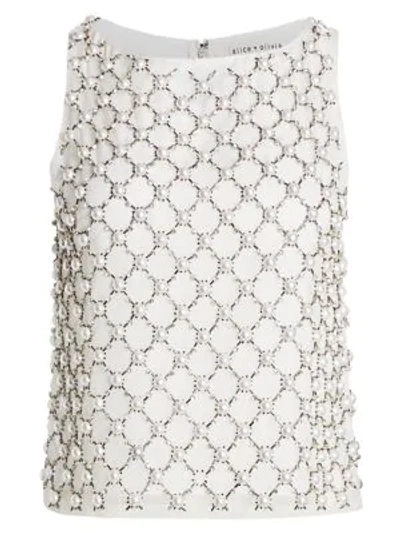 Shop Alice And Olivia Amal Embellished Boxy Tank Top In White