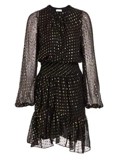 Shop A.l.c Sidney Silk-blend Metallic Dot Print Blouson Dress In Black Gold