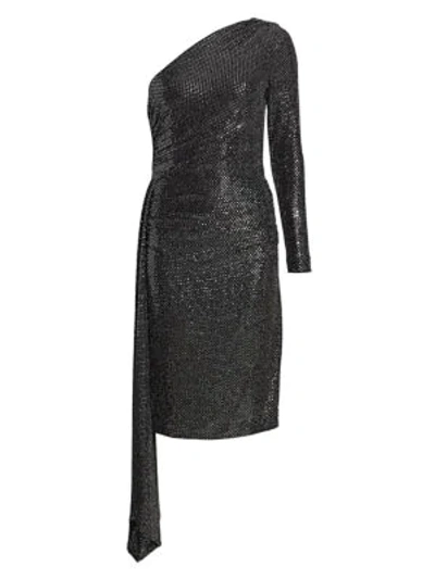 Shop Teri Jon By Rickie Freeman One-shoulder Knit Sequin Bodycon Dress In Pewter