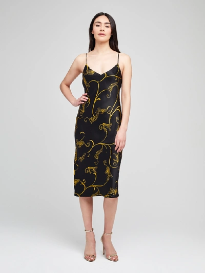 Shop L Agence Jodie Slip Dress In Black/gold Tiger