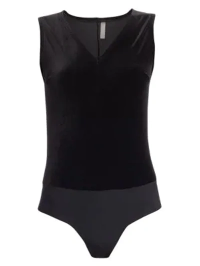 Shop Commando Women's Velvet Deep-v Bodysuit In Black