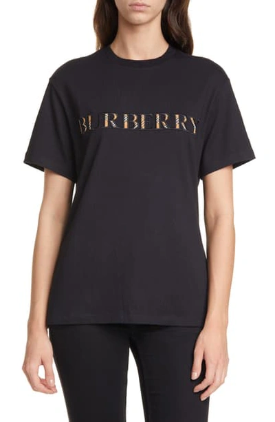 Shop Burberry Sabeto Check Logo Tee In Black