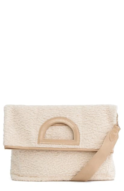 Shop Beis The Foldover Faux Shearling Tote In Beige Shearling