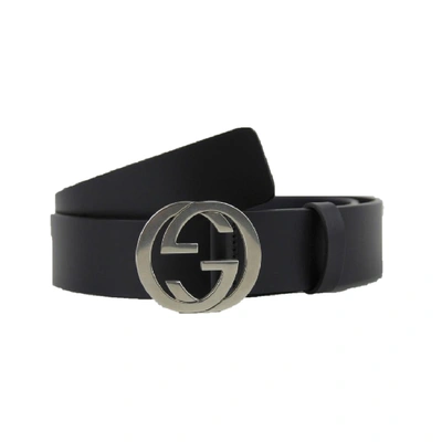 Pre-owned Gucci  Interlocking G Belt Palladium Buckle Black