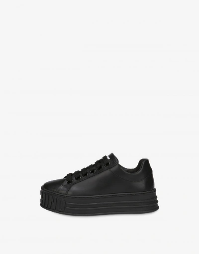 Shop Moschino Leather Platform Sneakers In Black