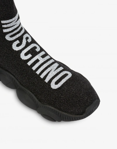 Shop Moschino Lurex Teddy Shoes Sock Sneakers In Black