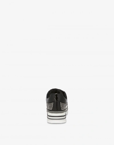 Shop Moschino Platform Sneakers With Rhinestone In Black
