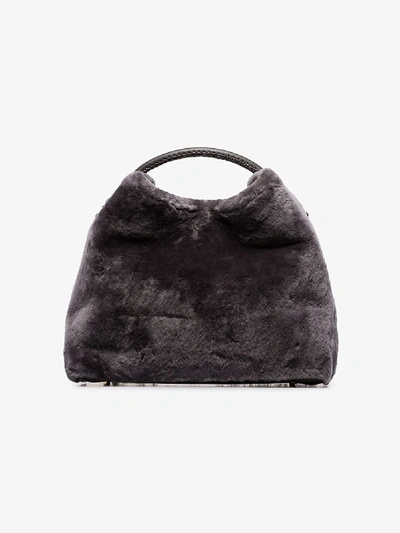 Shop Elleme Grey Raisin Shearling Leather Tote Bag