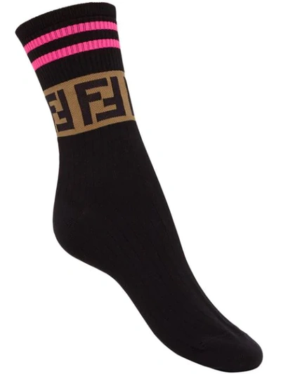 Shop Fendi Ff Logo Socks In F08q0-black2