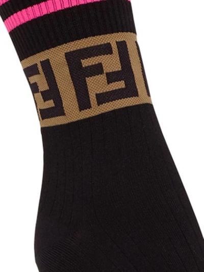 Shop Fendi Ff Logo Socks In F08q0-black2