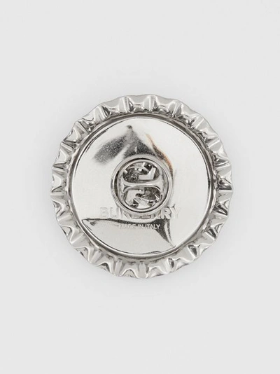 Shop Burberry Palladium-plated Bottle Cap Brooch In Palladio