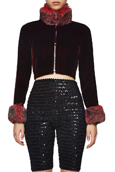 Shop Jean Paul Gaultier Red Velvet Cropped Jacket