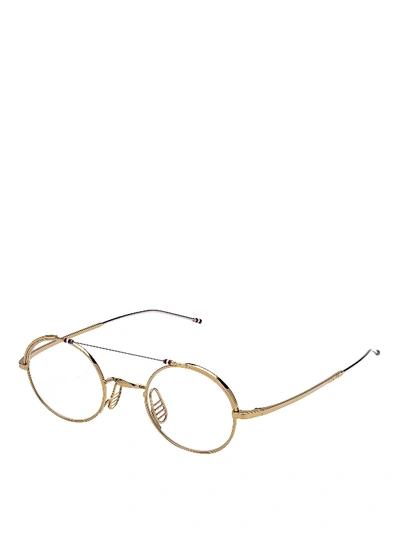 Shop Thom Browne Cable Brow Bar Gold Titanium Glasses