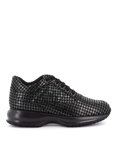 Shop Hogan Interactive Shiny Houndstooth Sneakers In Black